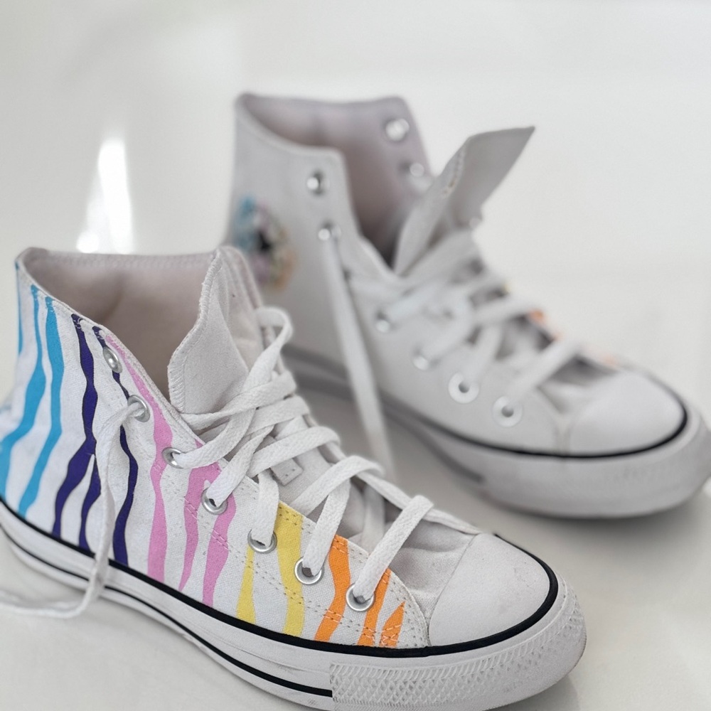 Custom Rainbow Stripe Converse High Tops – Worn Once